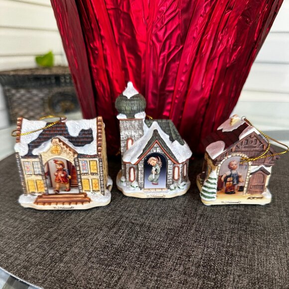 Goebel MJ Hummel Light Up House Christmas Ornaments Set Of 3 Bradford Exchange - Picture 1 of 8